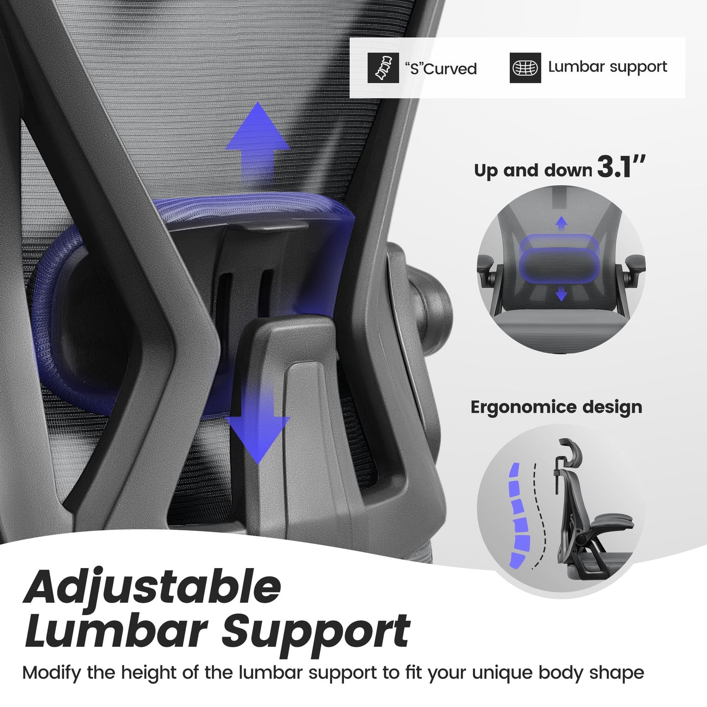 Ergonomic Office Chair, High Back Mesh Office Desk Chair with Headrest 500LBS, Executive Office Chair with Adjustable Aremrest, Home Office Swivel Desk Chair for Home Office, Dark Gray