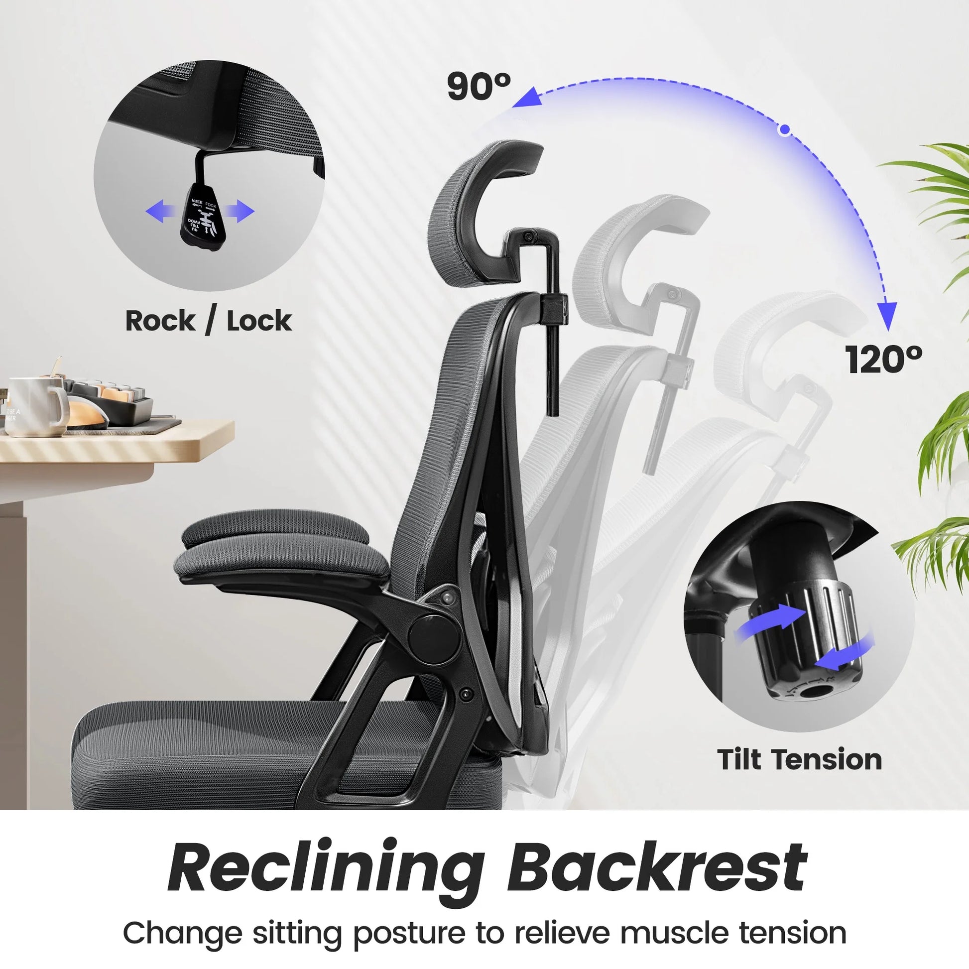 Ergonomic Office Chair, High Back Mesh Office Desk Chair with Headrest 500LBS, Executive Office Chair with Adjustable Aremrest, Home Office Swivel Desk Chair for Home Office, Dark Gray