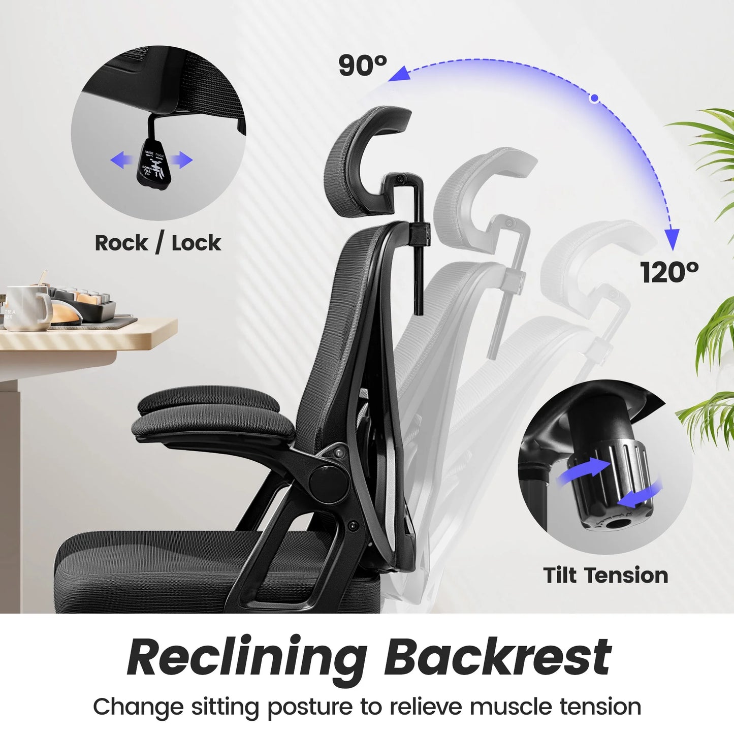 Ergonomic Office Chair, High Back Mesh Office Desk Chair with Headrest 500LBS, Executive Office Chair with Adjustable Aremrest, Home Office Swivel Desk Chair for Home Office, Black