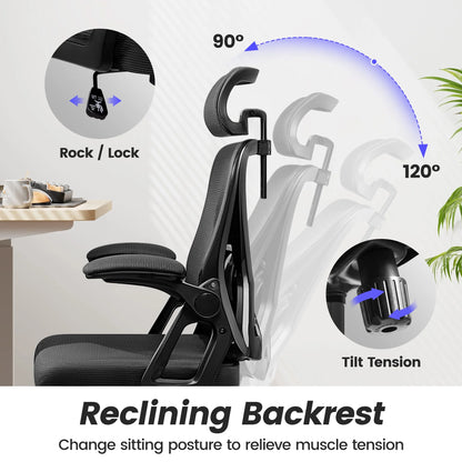 Ergonomic Office Chair, High Back Mesh Office Desk Chair with Headrest 500LBS, Executive Office Chair with Adjustable Aremrest, Home Office Swivel Desk Chair for Home Office, Black