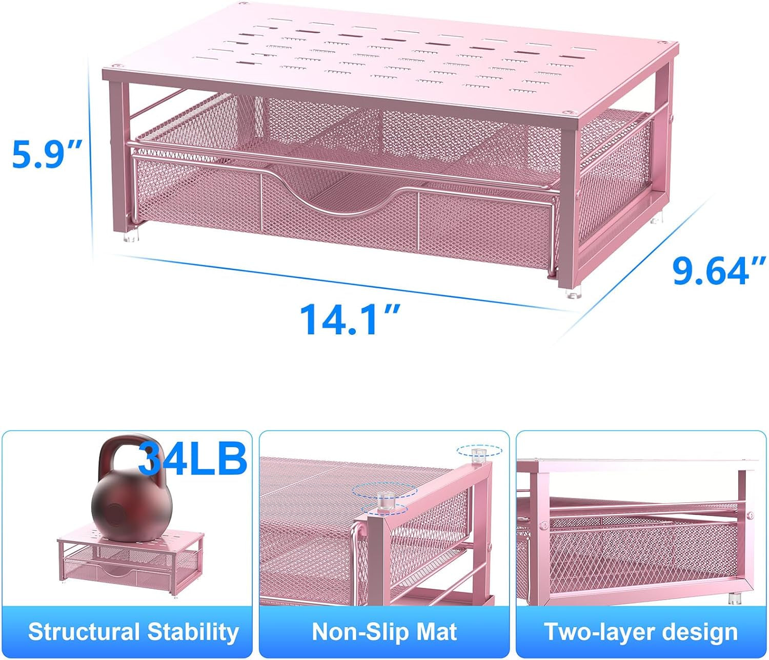 Computer Monitor Stand Riser, Office Organizer with Drawer, Office Organizers Storage for Classroom Office Supplies (Pink)