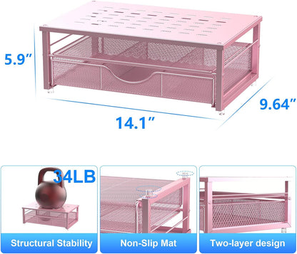 Computer Monitor Stand Riser, Office Organizer with Drawer, Office Organizers Storage for Classroom Office Supplies (Pink)