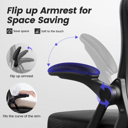 Ergonomic Office Chair, High Back Mesh Office Desk Chair with Headrest 500LBS, Executive Office Chair with Adjustable Aremrest, Home Office Swivel Desk Chair for Home Office, Black