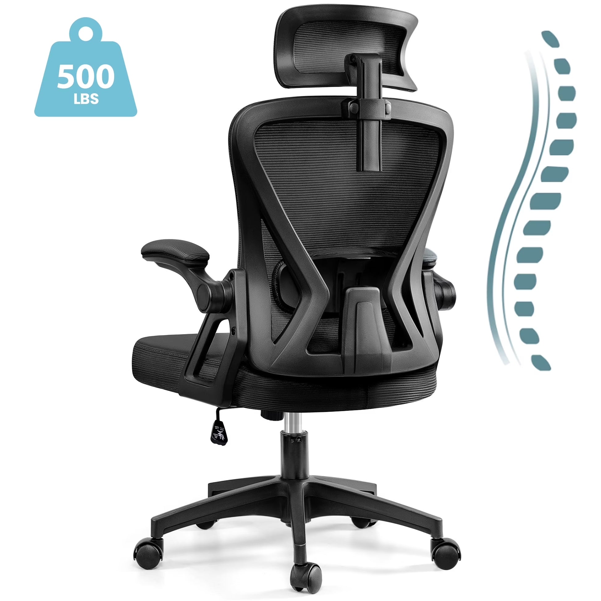 Ergonomic Office Chair, High Back Mesh Office Desk Chair with Headrest 500LBS, Executive Office Chair with Adjustable Aremrest, Home Office Swivel Desk Chair for Home Office, Black